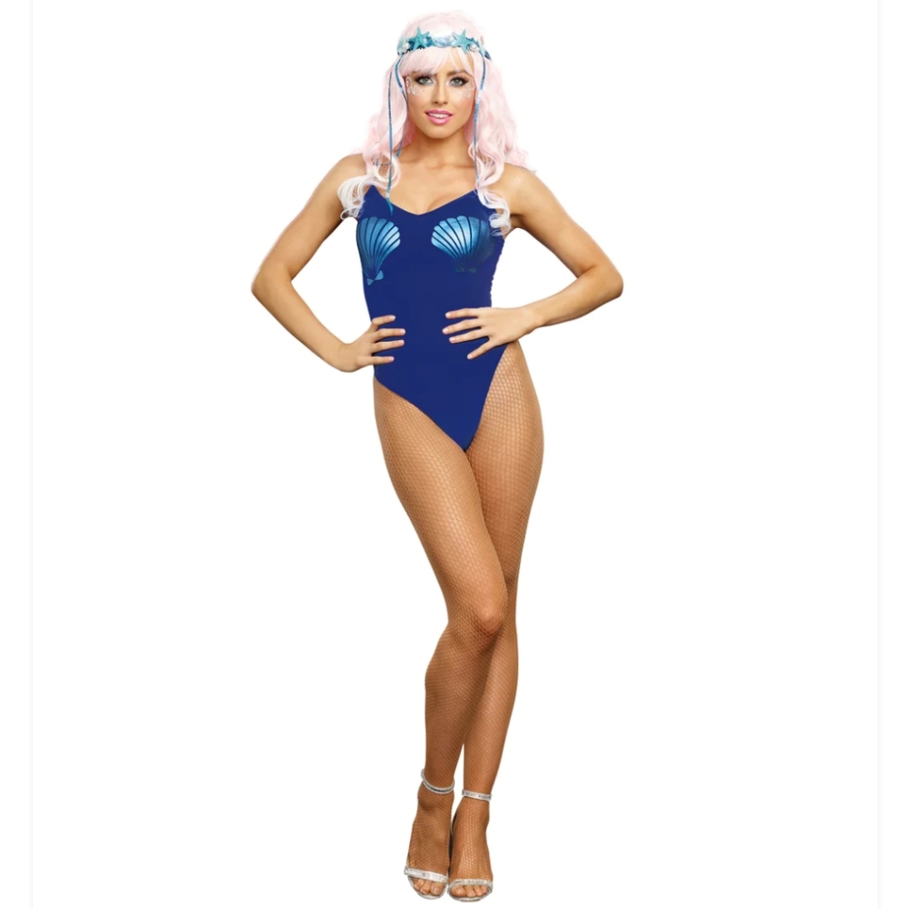 🧜‍♀️ Women's Adult Iridescent Blue Mermaid Bodysuit Halloween Costume Cosplay